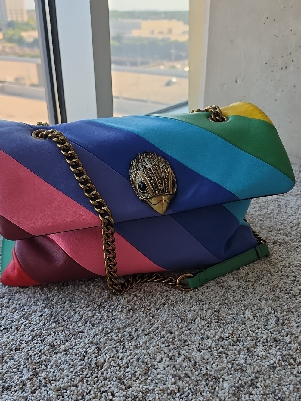 Kurt Geiger Multicolor Chevron Shoulder Bag with Gold Bird Clasp